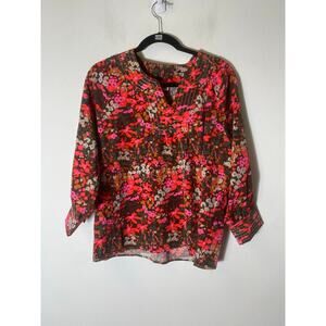NWT Michelle McDowell Red Brown Long Sleeve Floral Sienna Top Sz M